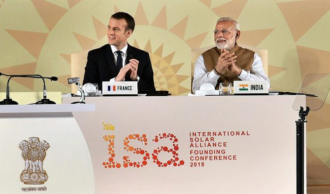 Macron and Modi at the ISA Summit 